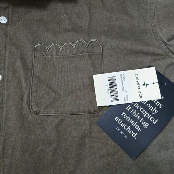 Tuckernuck - M -Army Green Chino Cropped Jasper Button Down - Picture 6 of 7